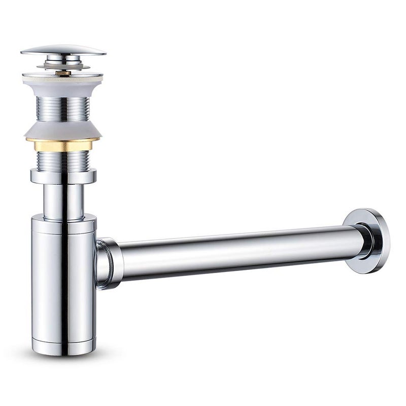 MENATT Round P-Trap Waste Pipe Kit Assembly, Bottle Trap Deodorant Type with 1 1/4" Pop-up Drain Stopper without overflow, Bathroom Sink Siphon Drainer Plumbing Tube Chrome Finished - Image 1